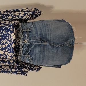 PAIGE Raw Hem Distressed Denim Mini Skirt in size 26